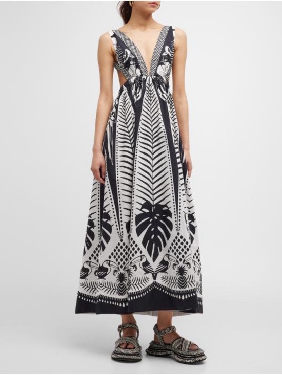 FARM Rio Dresses & Skirts - Farm Rio Macaw elegance black maxi dress size medium 100% cotton